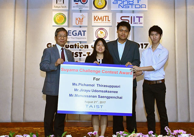 Tokyo Tech Professor Nishihara (left) with Suyama Challenge Project winners