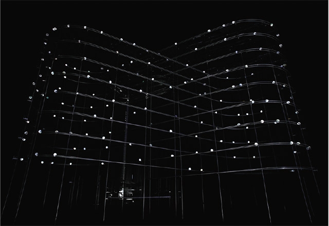 Illumination installation entitled particles. A flashing light source floats in the air creating an illusory afterimage. Grand Prix runner-up at the 2011 Ars Electronica, Interactive Art Category.