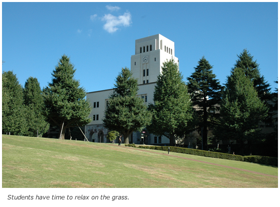 Students have time to relax on the grass.