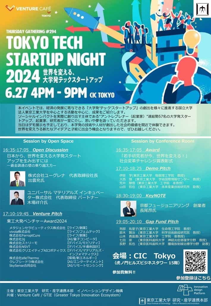 Tokyo Tech Startup Night 2024 〜 Change&Chance！〜 世界を変える、大学発‘テック’スタートアップ ～