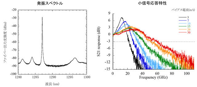 図5. 作製した素子の特性(端面からの反射のない素子)