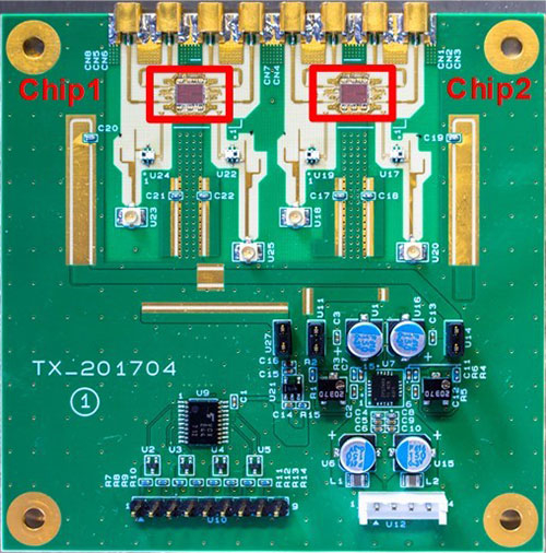 5G向け28 GHz帯無線機チップの評価用基板(基板あたり8素子)