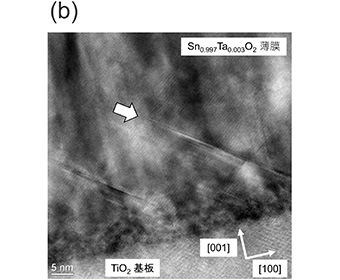 図2.(b)移動度130 cm2V-1s-1を示す薄膜の透過型電子顕微鏡像