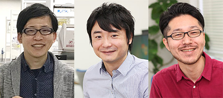 (左)東京工業大学 半田哲也 特任助教 (中央)九州大学 原田哲仁 准教授 (右)九州大学 前原一満 助教